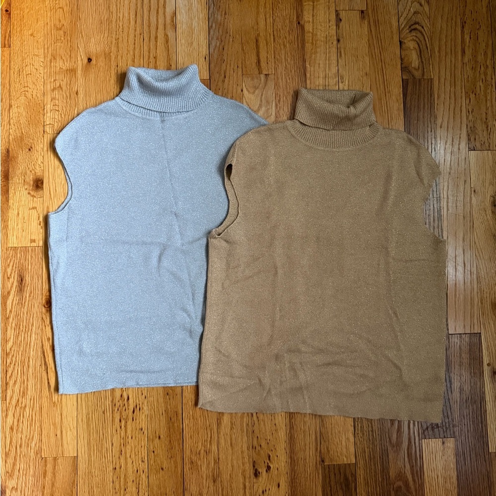 Set of 2 Metallic Turtleneck Tank Tops